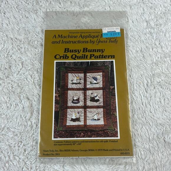 Yours Truly Busy Bunny Crib Quilt Pattern Vintage 1979 quilting craft 3911 - Picture 1 of 4